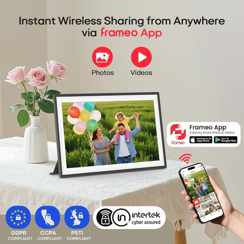 BIGASUO Frameo 10.1" WiFi Digital Picture Frame with 32GB Memory, 1280 x 800 IPS HD Touch Screen Electronic Photo Frame, Auto-Rotate, Slideshow, Wall Mountable, Share Photos/Video Remotely Anywhere - Image 2